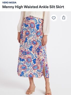Vero Moda Blue and Cream Floral Maxi Skirt with Side Slit